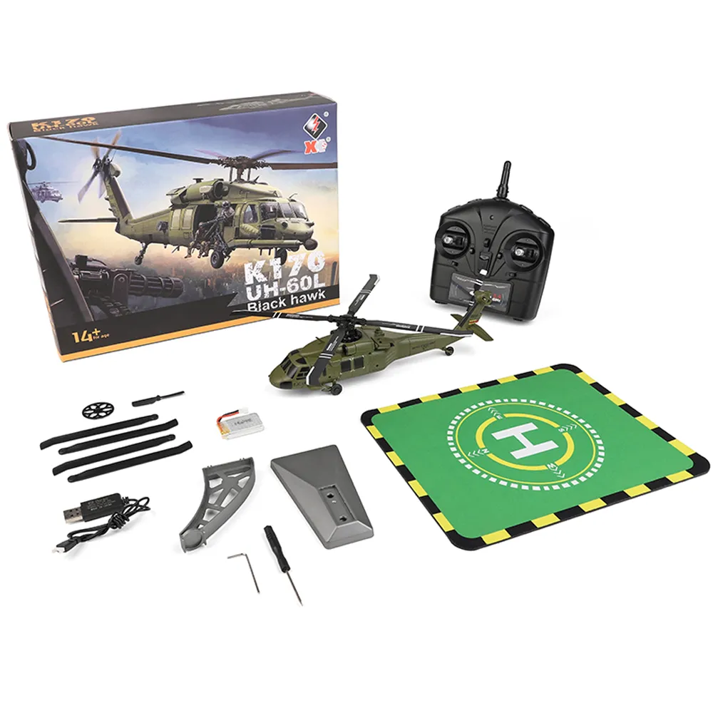 XK K170 UH-60L 2.4G 4CH 6-Axis Gyro Brushless Motor Military Green RC Helicopter RTF XK K170 UH-60L 2.4G 4CH 6-Axis Gyro Brushless Motor Military Green RC Helicopter RTF