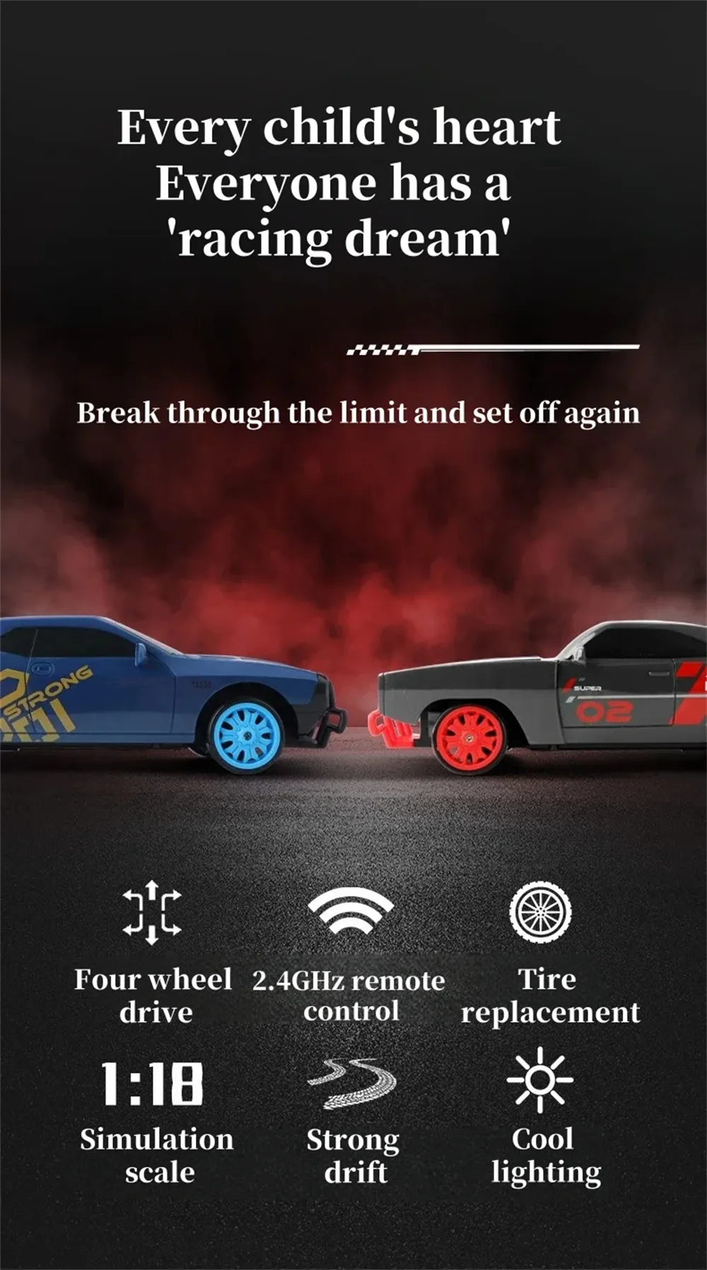 1/18 Drift RC Car 2.4G 4WD High Speed Racing Car Boy DIY Toy Speed Vehicle Model Toy