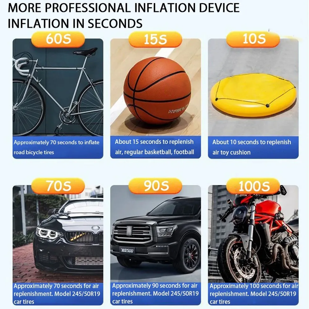 Cordless150psi Vehicle Air Pump with LED Lighting Digital Display Accurate Detection Of Preset Tire Pressure Low Noise Tire Inflation