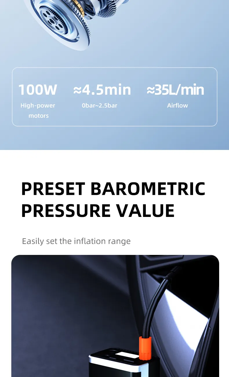 150PSI Multi-Functional Car Tire Inflator High-Pressure Portable Fast inflation Air Pump Built-in LED Emergency Light