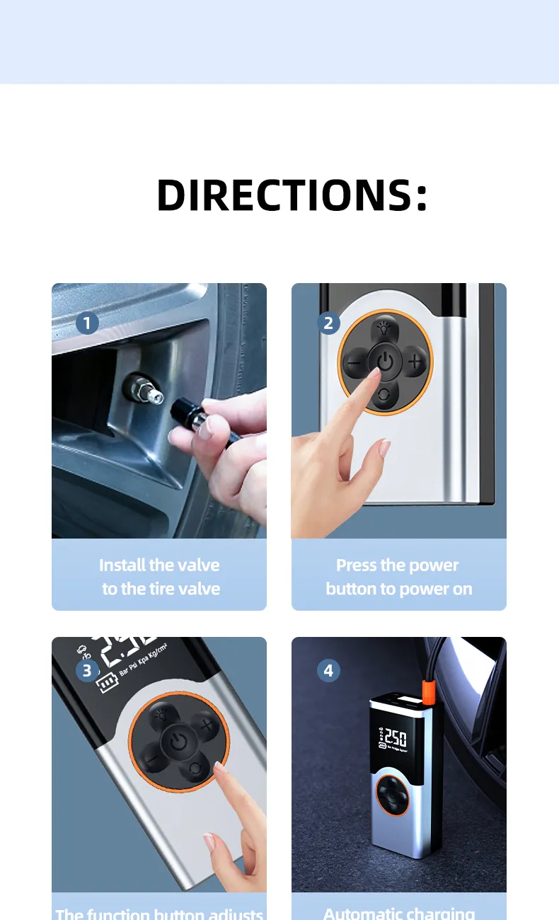 150PSI Multi-Functional Car Tire Inflator High-Pressure Portable Fast inflation Air Pump Built-in LED Emergency Light