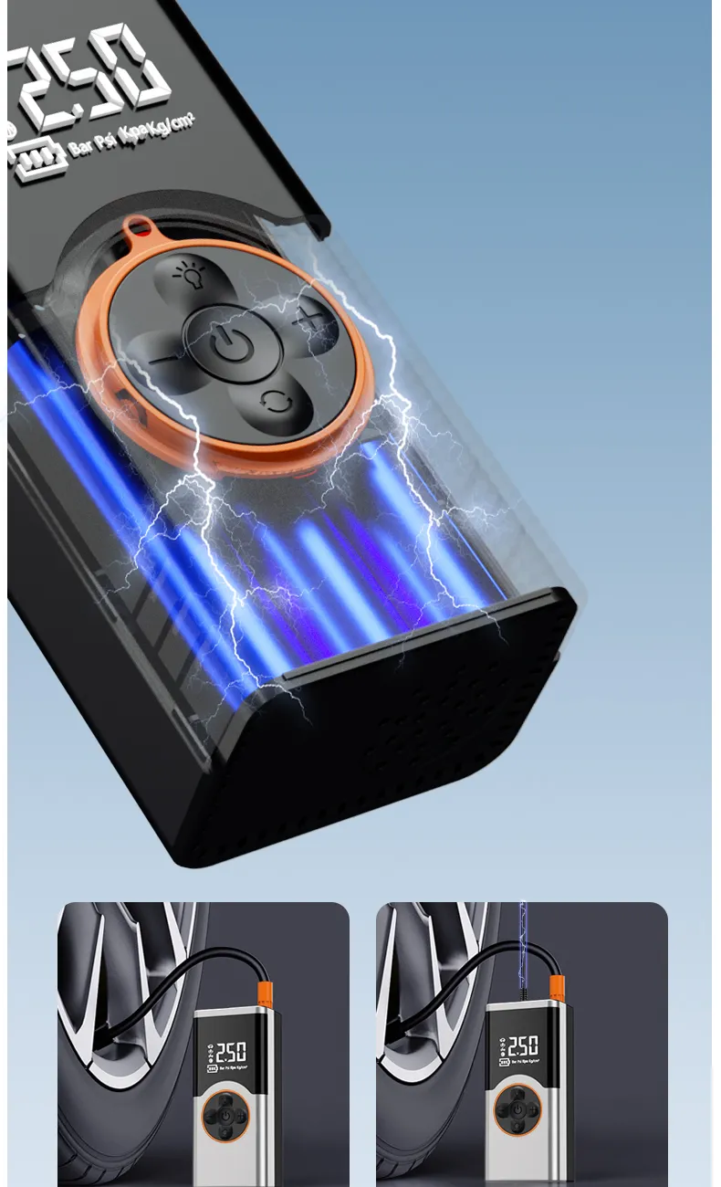 150PSI Multi-Functional Car Tire Inflator High-Pressure Portable Fast inflation Air Pump Built-in LED Emergency Light