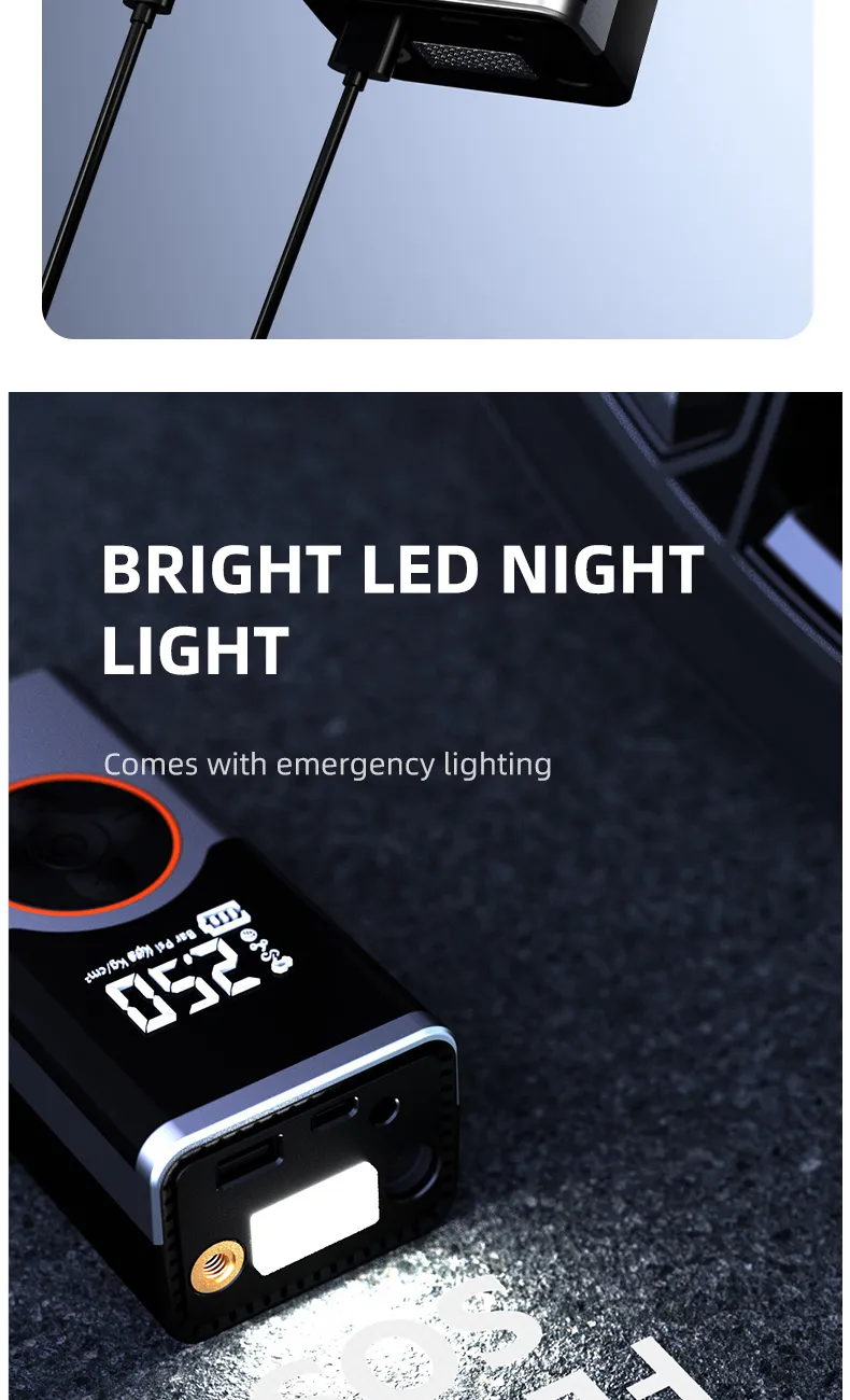 150PSI Multi-Functional Car Tire Inflator High-Pressure Portable Fast inflation Air Pump Built-in LED Emergency Light