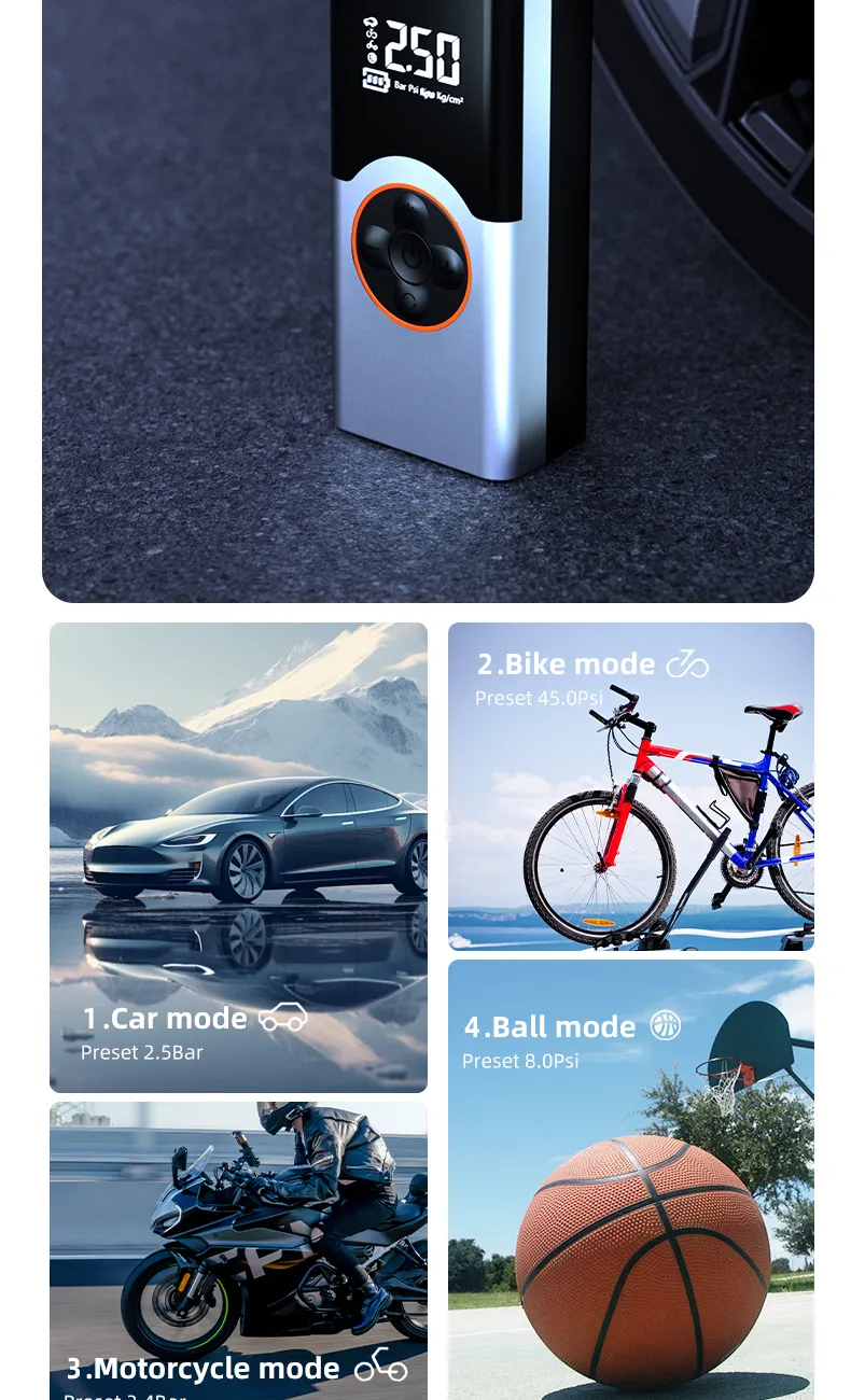 150PSI Multi-Functional Car Tire Inflator High-Pressure Portable Fast inflation Air Pump Built-in LED Emergency Light