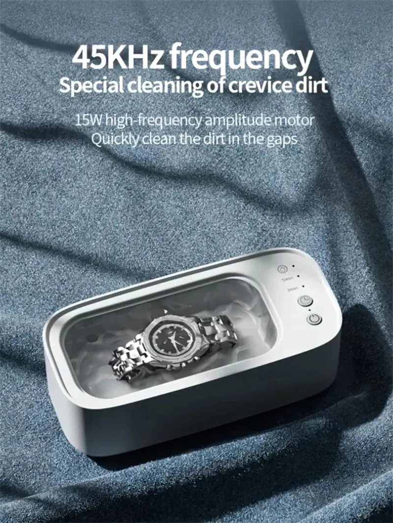 15W Power 45KHZ High Frequency Ultrasonic Multi-Function Household Cleaning Machine Three-Speed Mode Timing for Glasses Jewelry Watch