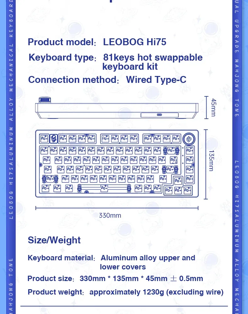 LEOBOG Hi75 Wired Aluminum DIY Kit Mechanical Keyboard Hot-Swap RGB Kit Gasket Custom Aluminum Alloy Body Keyboard Pc Gamer