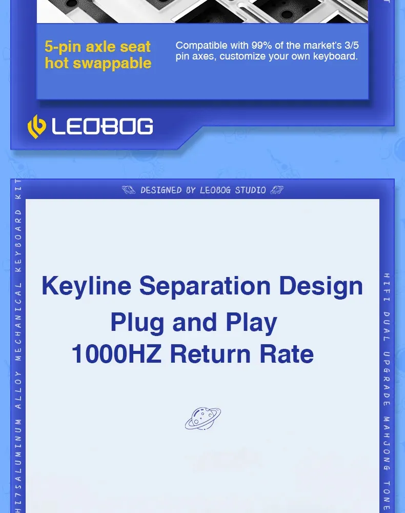 LEOBOG Hi75 Wired Aluminum DIY Kit Mechanical Keyboard Hot-Swap RGB Kit Gasket Custom Aluminum Alloy Body Keyboard Pc Gamer