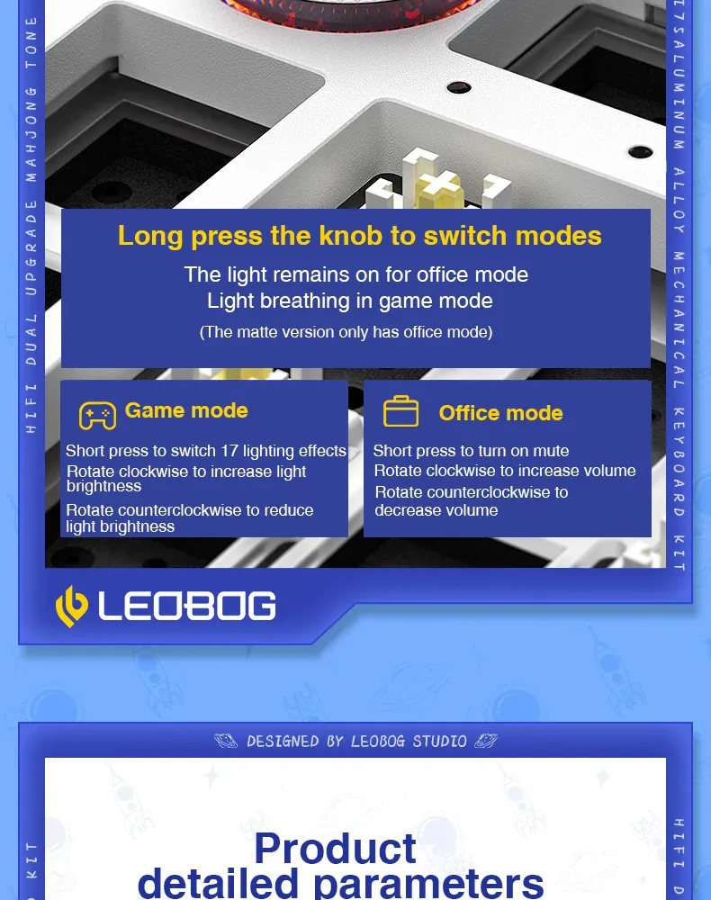 LEOBOG Hi75 Wired Aluminum DIY Kit Mechanical Keyboard Hot-Swap RGB Kit Gasket Custom Aluminum Alloy Body Keyboard Pc Gamer