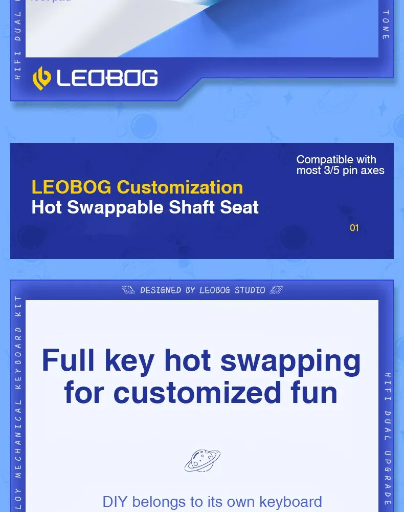 LEOBOG Hi75 Wired Aluminum DIY Kit Mechanical Keyboard Hot-Swap RGB Kit Gasket Custom Aluminum Alloy Body Keyboard Pc Gamer