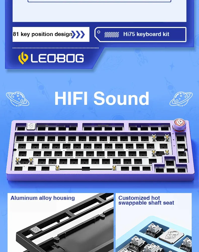 LEOBOG Hi75 Wired Aluminum DIY Kit Mechanical Keyboard Hot-Swap RGB Kit Gasket Custom Aluminum Alloy Body Keyboard Pc Gamer