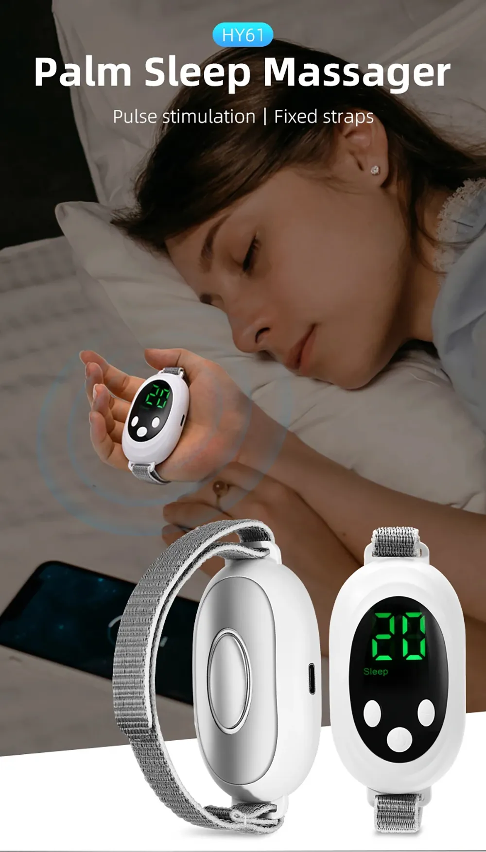 Handheld White Noise Stress Relief Sleep Aid Device White Noise Sleep Instrument With Screen Display Hand-Held White Negative Ion Pulse Stress Relief Sleep Aid