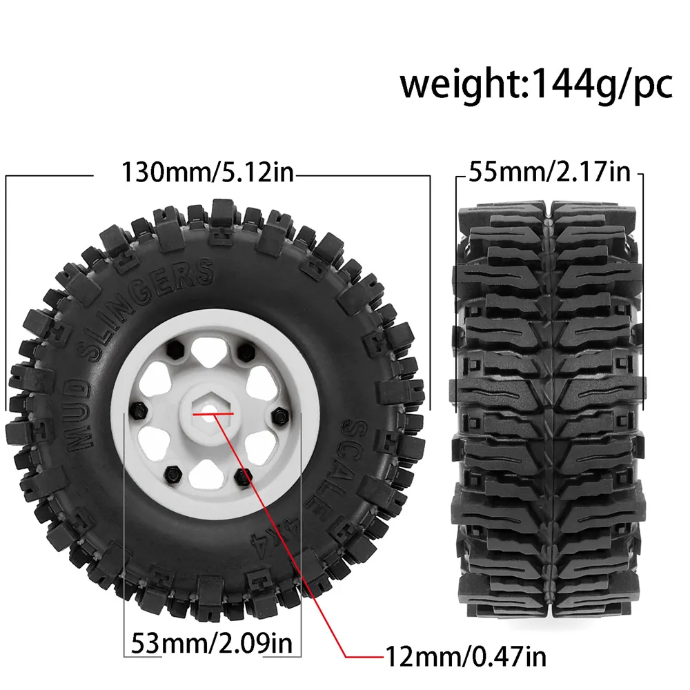 4PCS Climbing Rock Crawler Tires Wheels Rims for 1/8 Off-Road Truck Crossrc Yikong MST MJX H8H RC Cars Vehicles Models Spare Parts R215