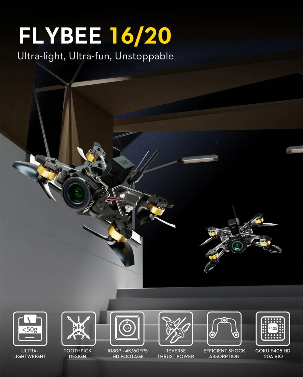 Flywoo Flybee 16 HD 2S Ultralight RC FPV Racing Drone Kit PNP BNF NO VTX NO Camera Support DJI O3 Lite / DJI O4 Air Unit Flywoo Flybee 16 HD 2S Ultralight RC FPV Racing Drone Kit PNP BNF NO VTX NO Camera Support DJI O3 Lite / DJI O4 Air Unit