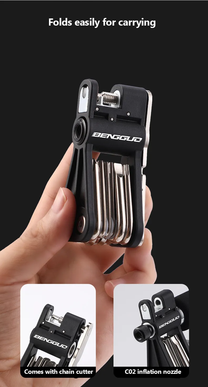 BENGGUO 18 in 1 Bicycle Multitool Wrench Repair Tool Kit Alumium Alloy Screwdriver and Chain Mini Portable Repair Accessories for MTB and Road Bikes BENGGUO 18 in 1 Bicycle Multitool Wrench Repair Tool Kit Alumium Alloy Screwdriver and Chain Mini Portable Repair Accessories for MTB and Road Bikes