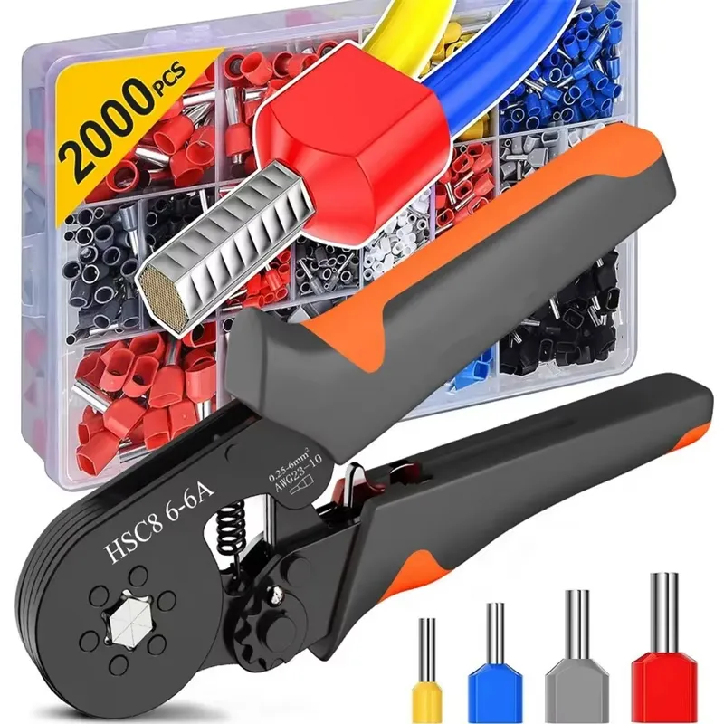 Hexagonal Self-Adjustable Ratchet Ferrule Crimping Tool Kit 23-10AWG 0.25-6mm² Crimper Kit with 400-2000pcs Wire Terminals Hexagonal Self-Adjustable Ratchet Ferrule Crimping Tool Kit 23-10AWG 0.25-6mm² Crimper Kit with 400-2000pcs Wire Terminals