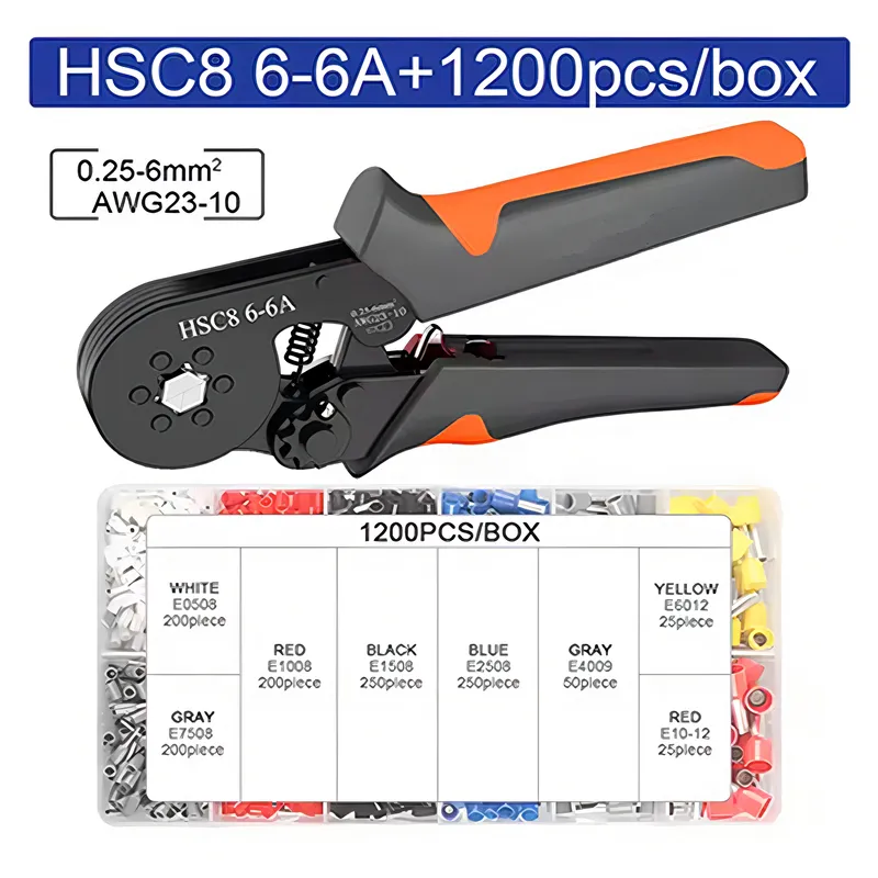 Hexagonal Self-Adjustable Ratchet Ferrule Crimping Tool Kit 23-10AWG 0.25-6mm² Crimper Kit with 400-2000pcs Wire Terminals Hexagonal Self-Adjustable Ratchet Ferrule Crimping Tool Kit 23-10AWG 0.25-6mm² Crimper Kit with 400-2000pcs Wire Terminals