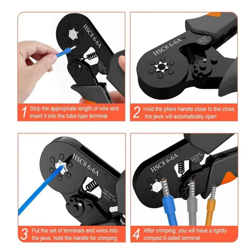 Hexagonal Self-Adjustable Ratchet Ferrule Crimping Tool Kit 23-10AWG 0.25-6mm² Crimper Kit with 400-2000pcs Wire Terminals Hexagonal Self-Adjustable Ratchet Ferrule Crimping Tool Kit 23-10AWG 0.25-6mm² Crimper Kit with 400-2000pcs Wire Terminals