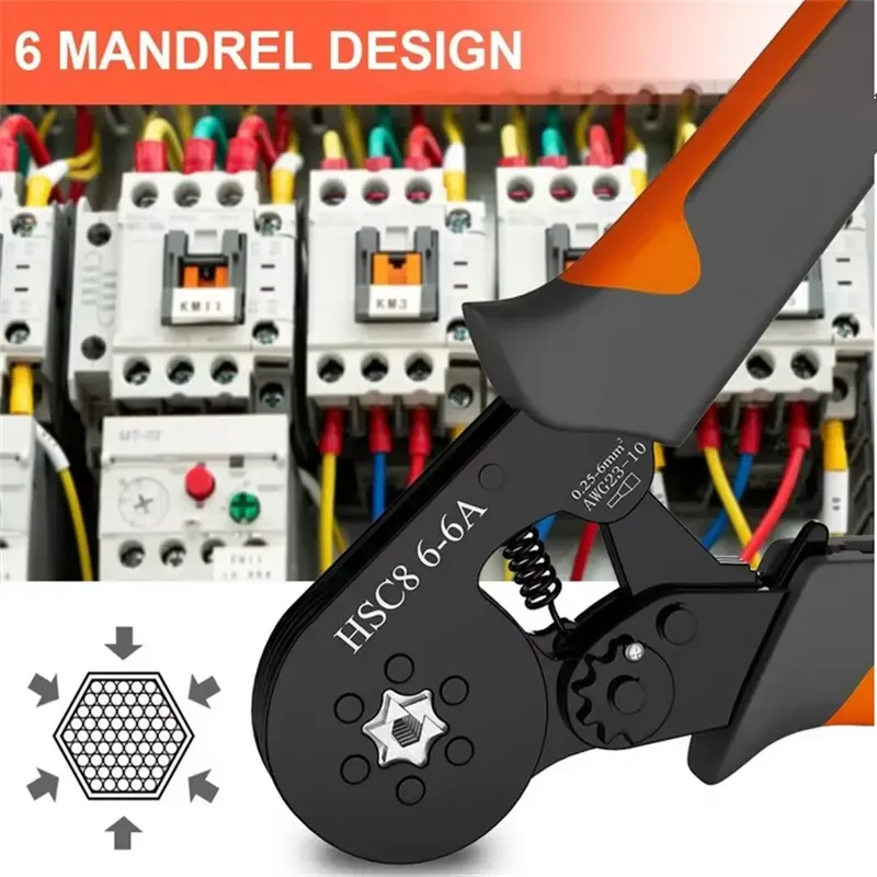 Hexagonal Self-Adjustable Ratchet Ferrule Crimping Tool Kit 23-10AWG 0.25-6mm² Crimper Kit with 400-2000pcs Wire Terminals Hexagonal Self-Adjustable Ratchet Ferrule Crimping Tool Kit 23-10AWG 0.25-6mm² Crimper Kit with 400-2000pcs Wire Terminals