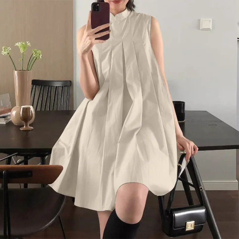 ZANZEA Women Elegant Stand Collar Sundress Sleeveless A-Line Midi Party Prom Dress