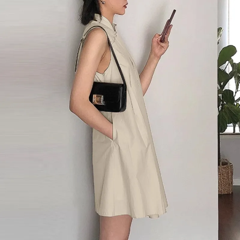 ZANZEA Women Elegant Stand Collar Sundress Sleeveless A-Line Midi Party Prom Dress
