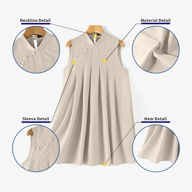ZANZEA Women Elegant Stand Collar Sundress Sleeveless A-Line Midi Party Prom Dress