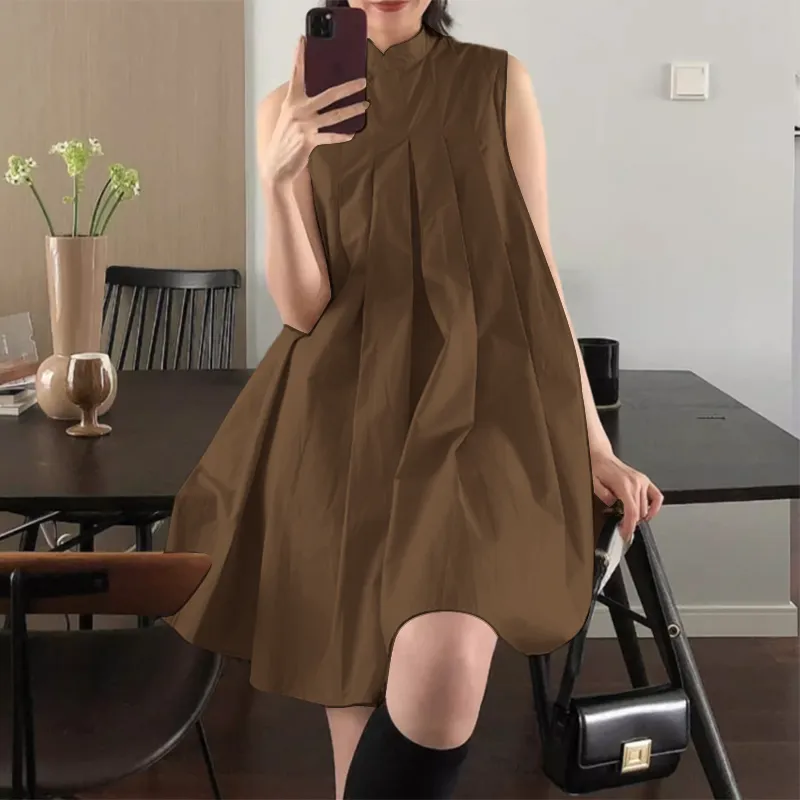 ZANZEA Women Elegant Stand Collar Sundress Sleeveless A-Line Midi Party Prom Dress