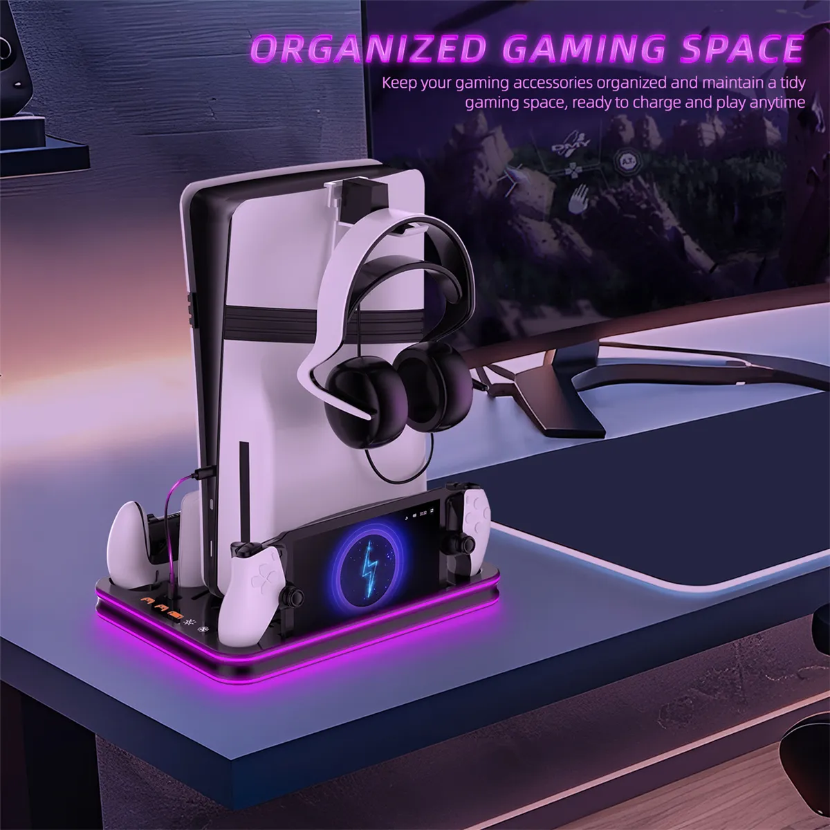 JYS JYS-P5225 Vertical Cooling Station Stand Charging Station Dock with RGB Light for PS5Pro/PS5Slim/PS5 Host JYS JYS-P5225 Vertical Cooling Station Stand Charging Station Dock with RGB Light for PS5Pro/PS5Slim/PS5 Host