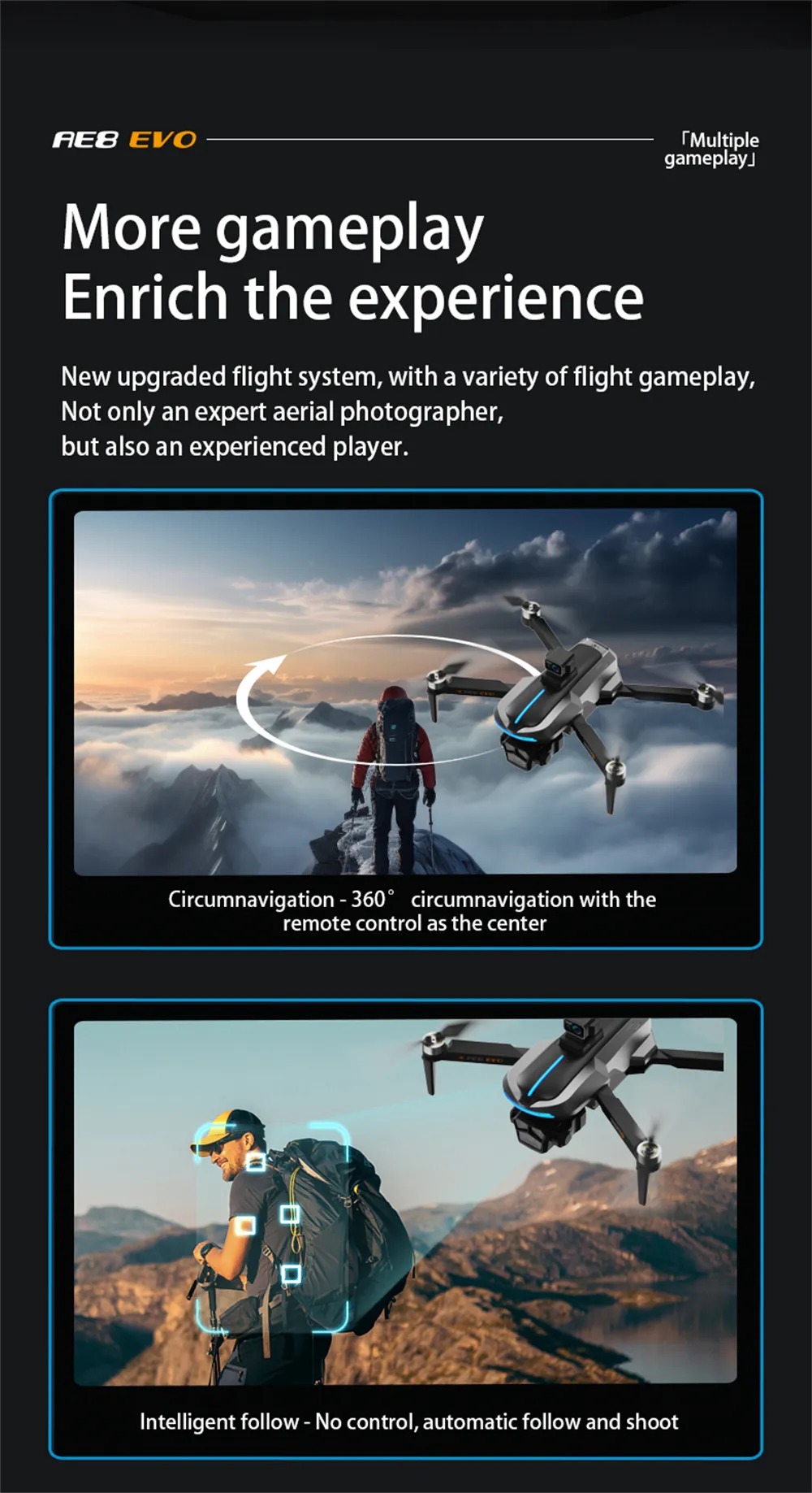 AE8 EVO GPS 5G WiFi FPV with 5.9inch LCD Screen Controller 720P HD Dual Camera Servo Gimbal 360° Obstacle Avoidance Brushless Foldable RC Drone Quadcopter RTF