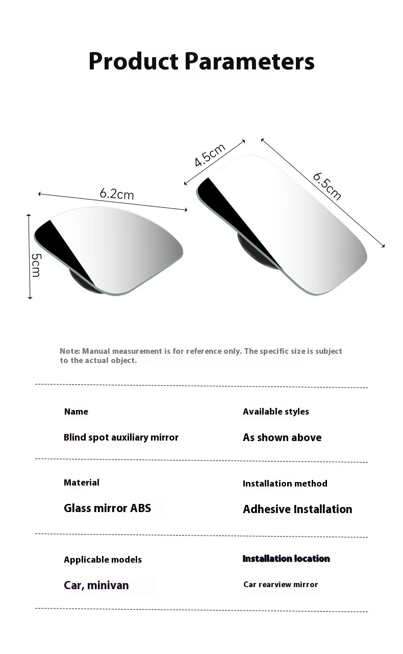 Car Rearview Mirror 360° Car Blind Spot Mirror Glass Car Small Round Mirror Ultra-Clear Wide-View Reversing Auxiliary Mirror