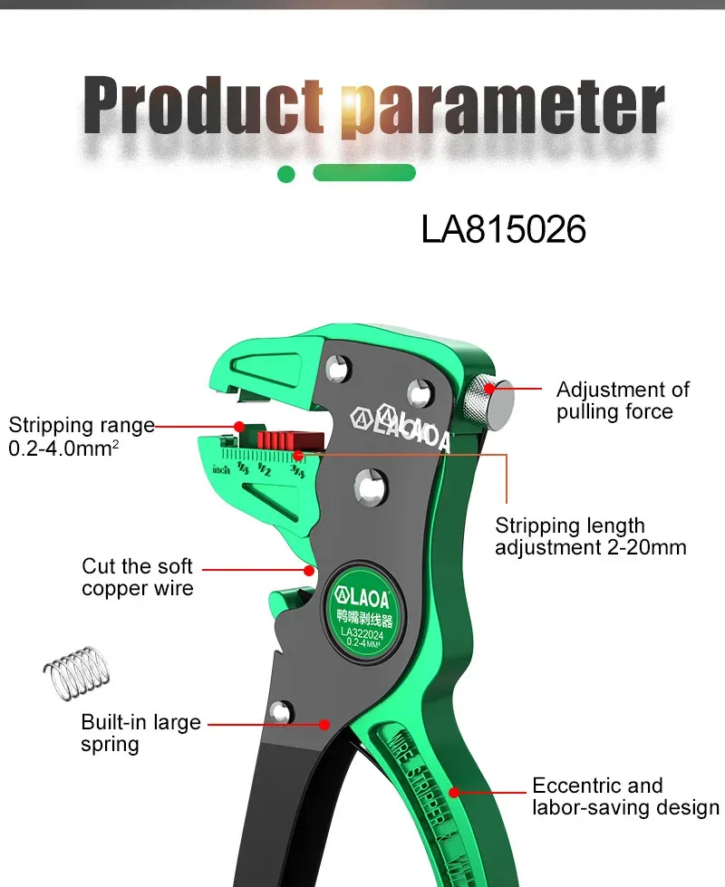 LAOA Automatic Wire Stripper Flatwire Cutter Stripping Plier 0.2 to 4mm Range Length Adjustment For Electrician
