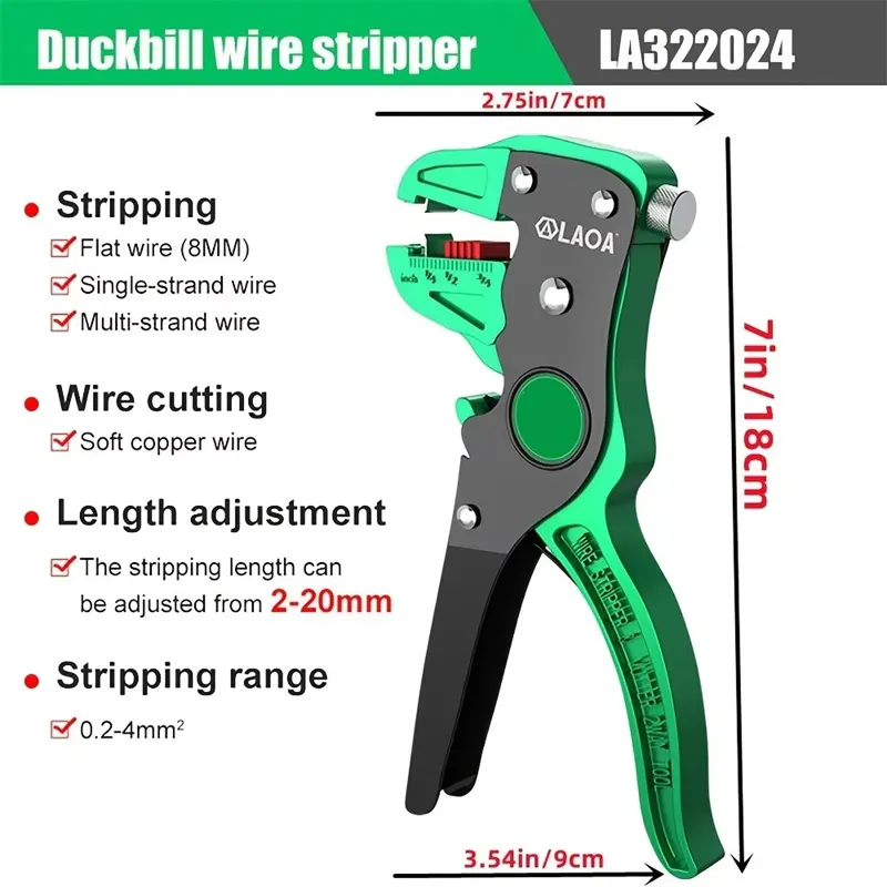 LAOA Automatic Wire Stripper Flatwire Cutter Stripping Plier 0.2 to 4mm Range Length Adjustment For Electrician