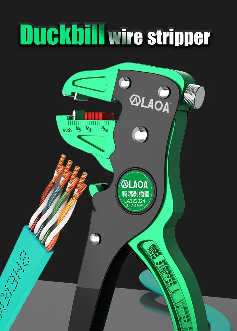 LAOA Automatic Wire Stripper Flatwire Cutter Stripping Plier 0.2 to 4mm Range Length Adjustment For Electrician