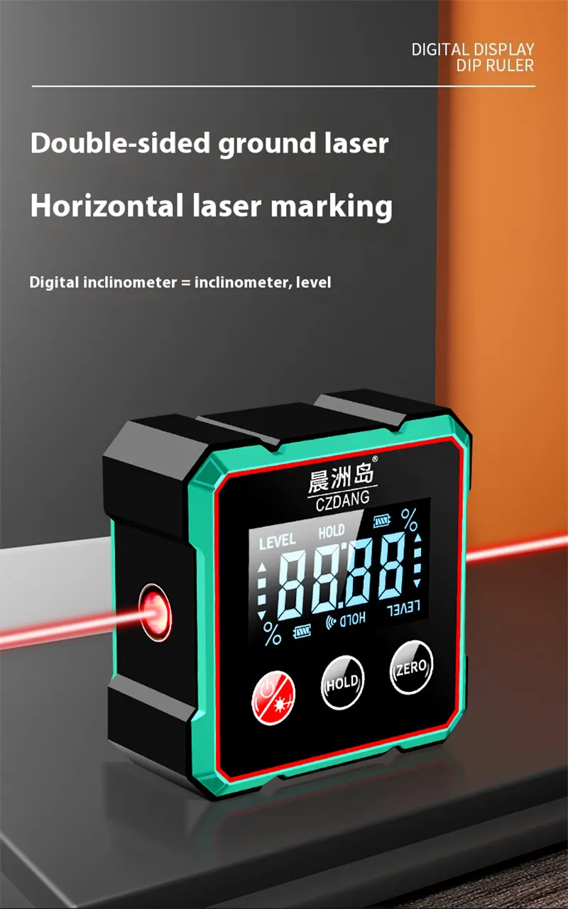 CZDang Digital Display Inclinometer Four-sided magnet Angle Finder Bevel Gauge Protractor with 1.8FSTN Screen Rechargeable Battery Four-Sided Magnets Type-C Charging