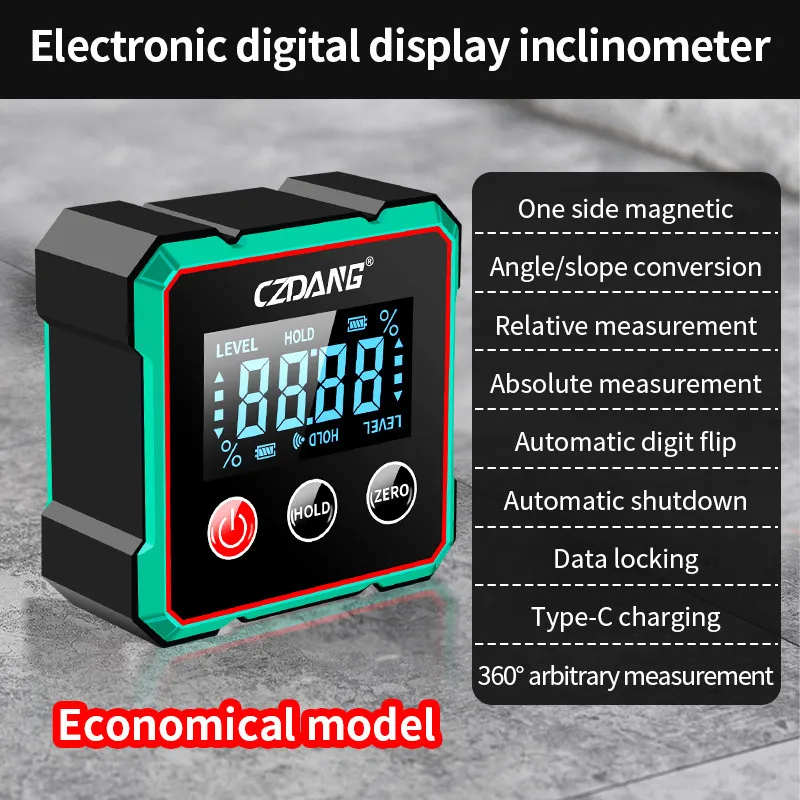CZDang Digital Display Inclinometer Four-sided magnet Angle Finder Bevel Gauge Protractor with 1.8FSTN Screen Rechargeable Battery Four-Sided Magnets Type-C Charging
