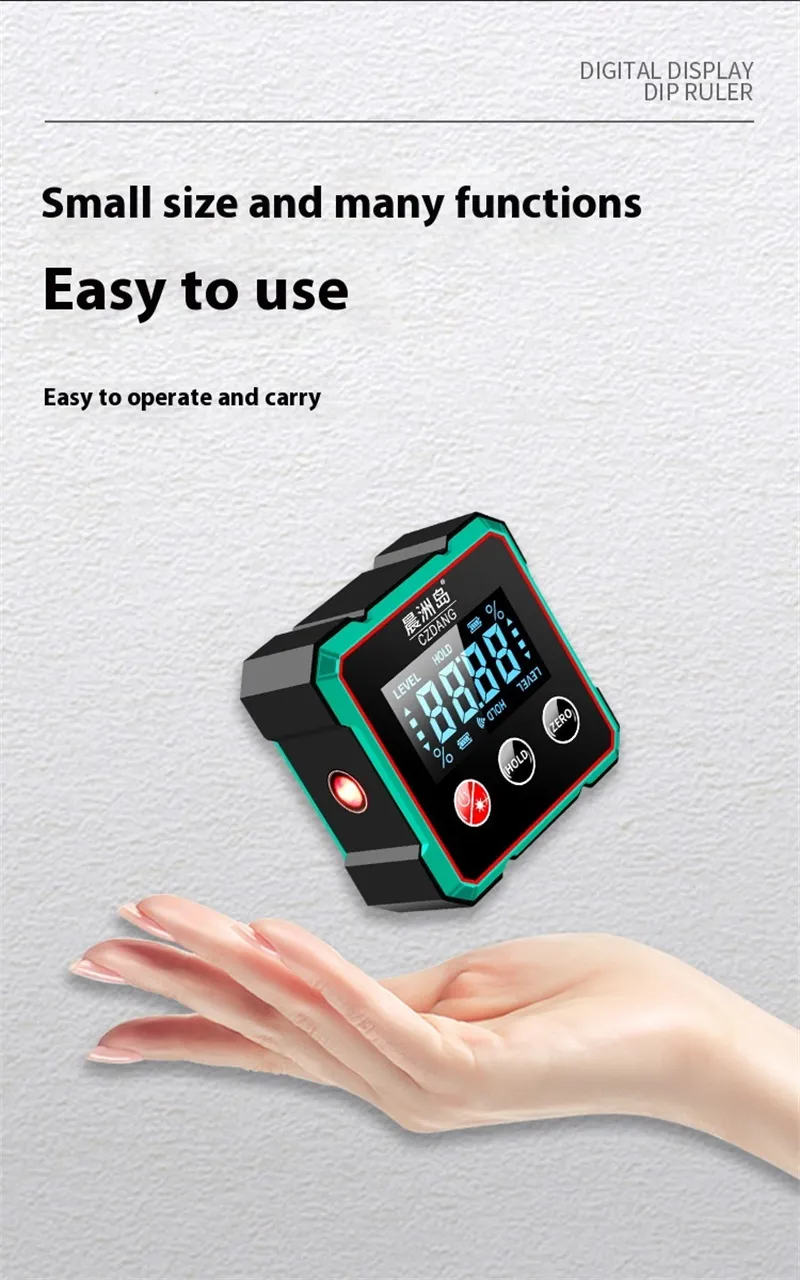 CZDang Digital Display Inclinometer Four-sided magnet Angle Finder Bevel Gauge Protractor with 1.8FSTN Screen Rechargeable Battery Four-Sided Magnets Type-C Charging
