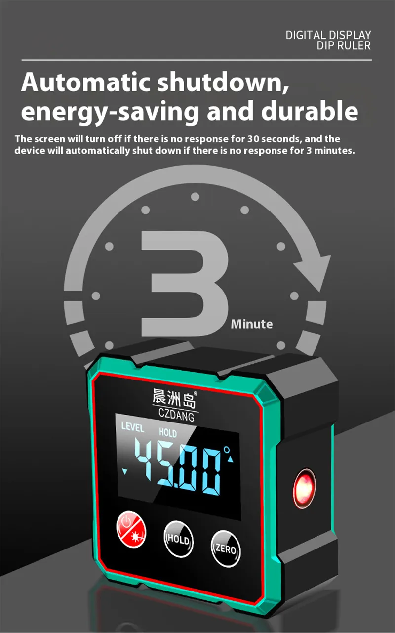 CZDang Digital Display Inclinometer Four-sided magnet Angle Finder Bevel Gauge Protractor with 1.8FSTN Screen Rechargeable Battery Four-Sided Magnets Type-C Charging