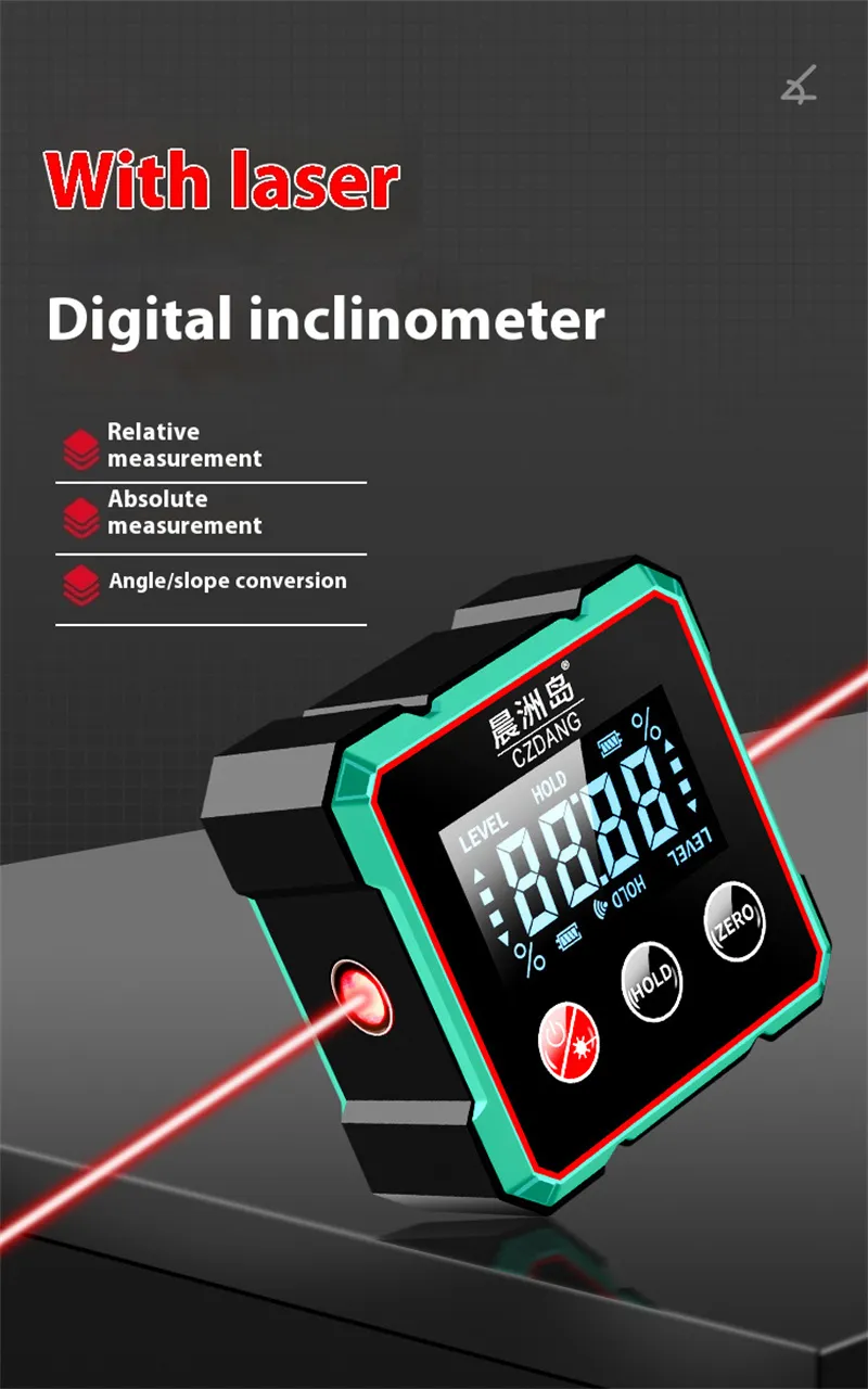 CZDang Digital Display Inclinometer Four-sided magnet Angle Finder Bevel Gauge Protractor with 1.8FSTN Screen Rechargeable Battery Four-Sided Magnets Type-C Charging