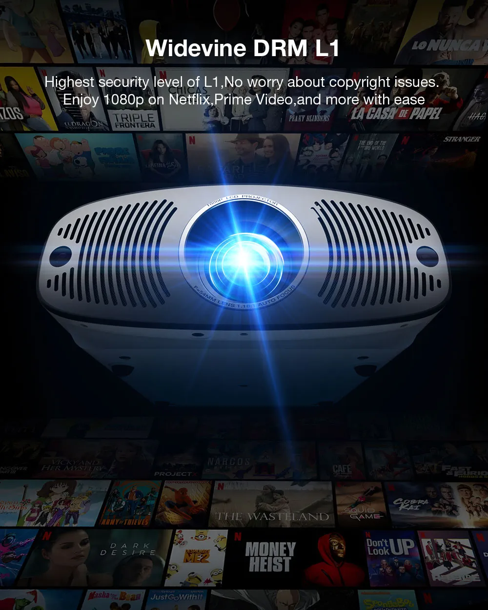 Blitzwolf BW-V11 Dolby Vision Projector with Google TV Licensed Netflix Fully Sealed Optical Engine 4K Support 1100 ANSI Lumens 1080P HDR10 Auto Keystone Correction 20W Subwoofer Surround