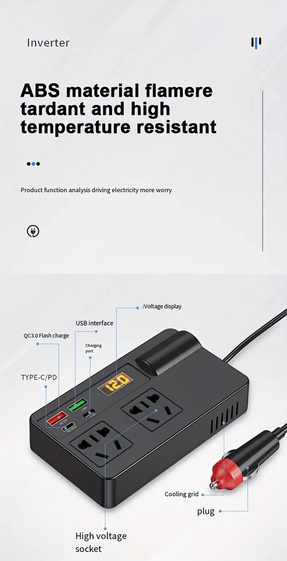 Car Inverter 12V 24V to 220V Multi-Function Socket Mobile Phone Charger 120W Car Power Converter with Smart Digital Display