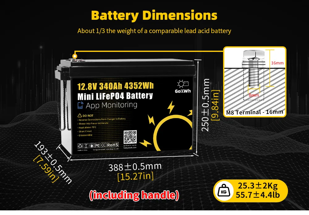 GOKWH 12V 340AH Vehicle Storage Box 4352Wh Mini LiFePO4 Battery Built-in 200A Bluetooth BMS GOKWH 12V 340AH Vehicle Storage Box 4352Wh Mini LiFePO4 Battery Built-in 200A Bluetooth BMS