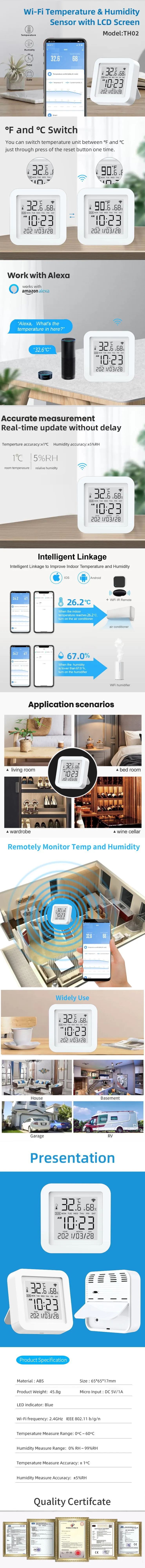 Tuya Wifi Temperature And Humidity Sensor 0% RH ~ 99% RH Wireless Temperature Humidity Detector Smart Home Electronic Thermometer Sensor