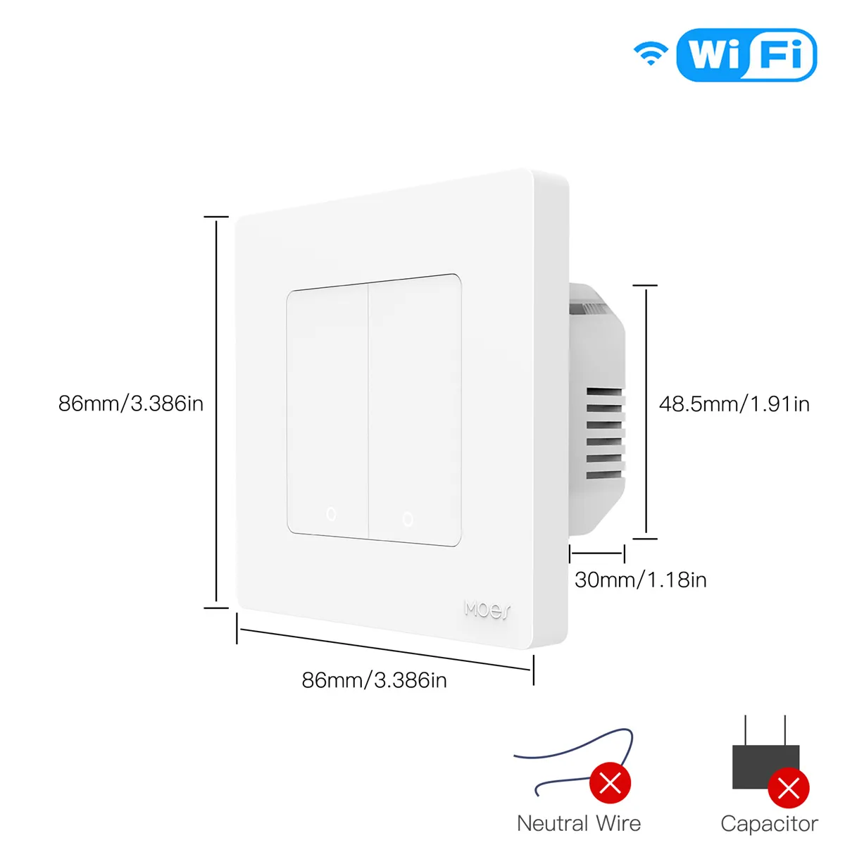 MOES Tuya WiFi Star Ring Smart Light Push Button Switch No Neutral No Capacitor Required Compatible with Alexa Google Home