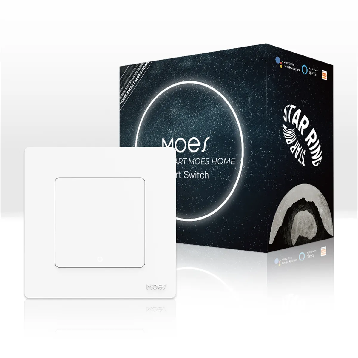 MOES Tuya WiFi Star Ring Smart Light Push Button Switch No Neutral No Capacitor Required Compatible with Alexa Google Home