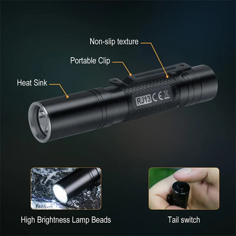 SEEKNITE RJ13 500LM Mini Powerful LED Keychain Flahslight With 14500 Battery Portable Penlight Pocket Lamp Strong Light Handy Lanterna for Camping Outdoor Activities