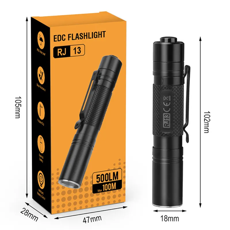 SEEKNITE RJ13 500LM Mini Powerful LED Keychain Flahslight With 14500 Battery Portable Penlight Pocket Lamp Strong Light Handy Lanterna for Camping Outdoor Activities