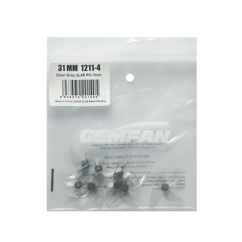 4 Pairs GEMFAN 1211 31mm 1.2 Inch 4 Blade PC Propeller 0.8mm / 1mm for FPV Racing Drones Compatible with 0702 29000kV Motor 4 Pairs GEMFAN 1211 31mm 1.2 Inch 4 Blade PC Propeller 0.8mm / 1mm for FPV Racing Drones Compatible with 0702 29000kV Motor