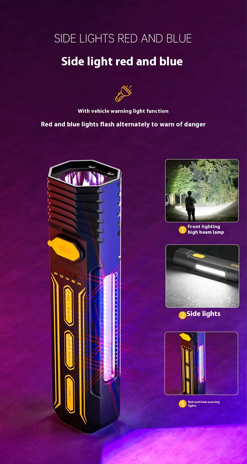 Multi Light Source 250LM Portable LED Flashlight with Side Light USB Rechargeable Strong Light Outdoor Portable LED Torch Maintenance Light for Camping Outdoors Home Emergency Multi Light Source 250LM Portable LED Flashlight with Side Light USB Rechargeable Strong Light Outdoor Portable LED Torch Maintenance Light for Camping Outdoors Home Emergency
