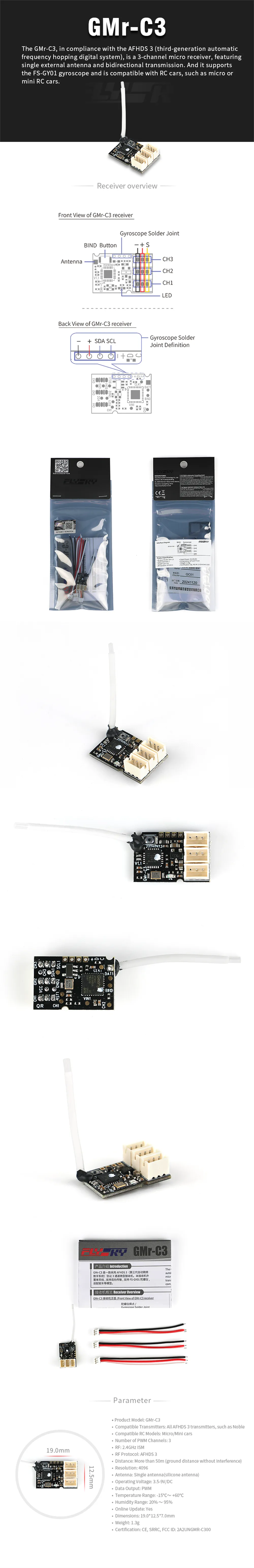 FLYSKY GMR-C3 2.4GHz 3CH AFHDS 3 PWM Micro Receiver Compatible Flysky Noble NB4 NB4+ NB4 Pro+ Transmitters for Mini RC Car Airplane FLYSKY GMR-C3 2.4GHz 3CH AFHDS 3 PWM Micro Receiver Compatible Flysky Noble NB4 NB4+ NB4 Pro+ Transmitters for Mini RC Car Airplane