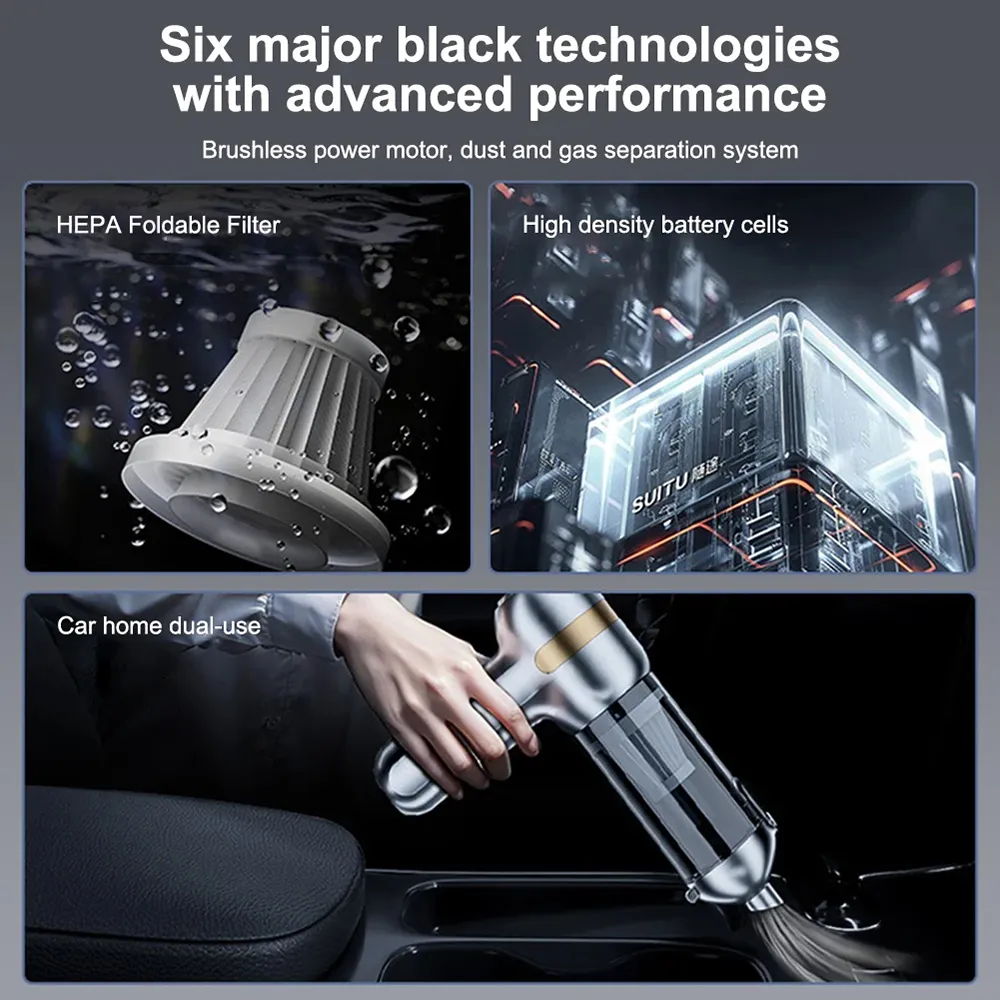 SUITU ST-6665Pro Brushless Wireless Car Vacuum Cleaner Powerful Suction Wet & Dry Handheld Cleaning Auto Home