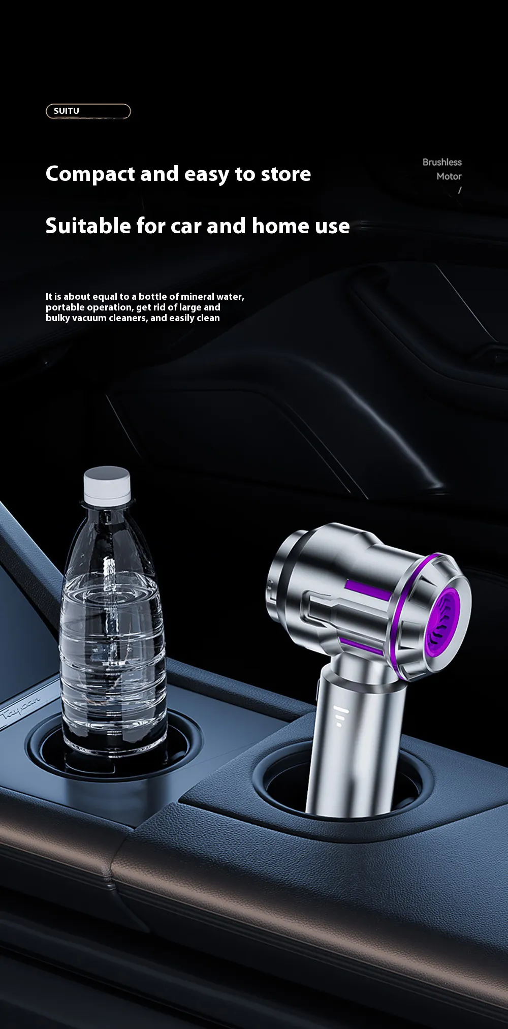 SUITU 100W Brushless Wireless Car Vacuum Cleaner Powerful Suction Wet & Dry Handheld Cleaning Auto Home